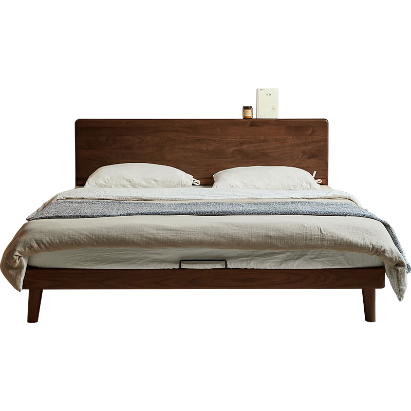 林氏家居全實(shí)木床大床黑胡桃木齊邊床排骨架家具木業(yè)在野系列RQ5A