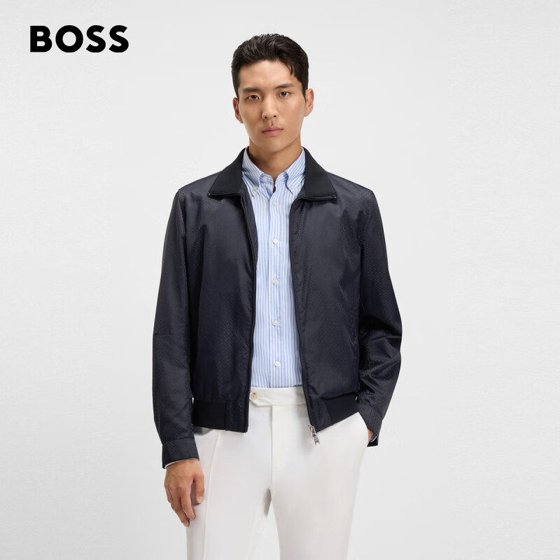 BOSS男士2025年秋季新款交织字母提花夹克 404-深蓝色 S (46A)