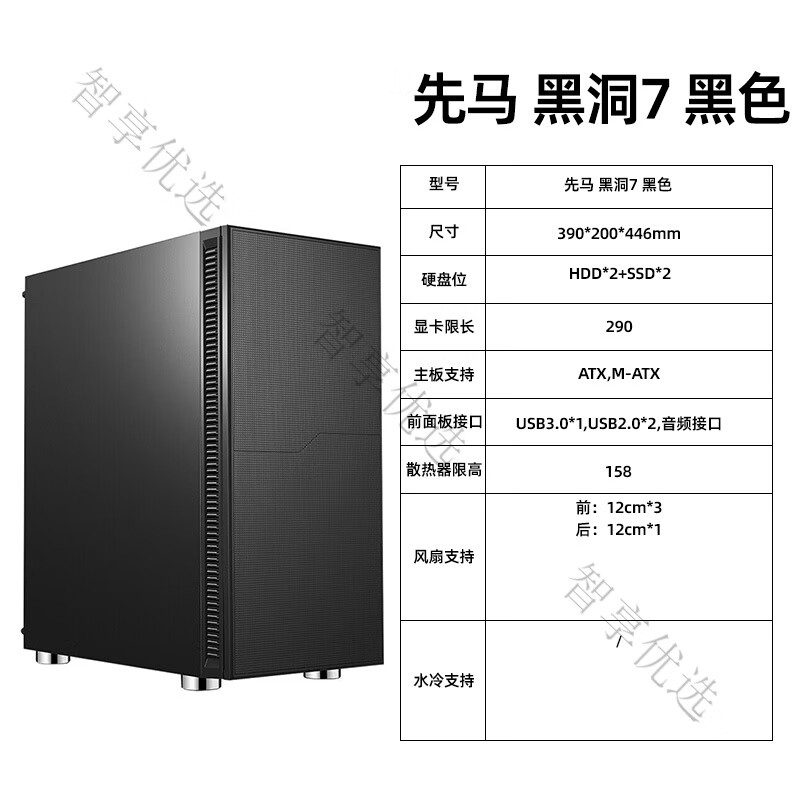 先马（SAMA） 黑洞X 吸音降噪eatx电脑机箱台式机双360水冷位黑洞PRO机箱 先马_黑洞7_黑色_标配3把风扇_官方标配