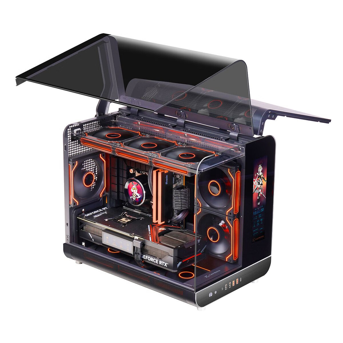 未知玩家幻翼台式电脑机箱鸥翼门支持MATX360水冷TYPE-C背插 幻翼 LCD版 黑色 单机箱顺丰