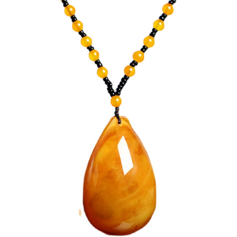 水滴蜜蜡琥珀吊坠老蜜蜡水滴项链2025新款长款小众 A款无事牌吊坠【+挂绳证书】