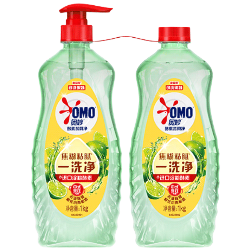 奥妙大桶酵素餐具净洗洁精 橙花小青柑 1kg*2 4斤装 1泵1补去锅具焦糊