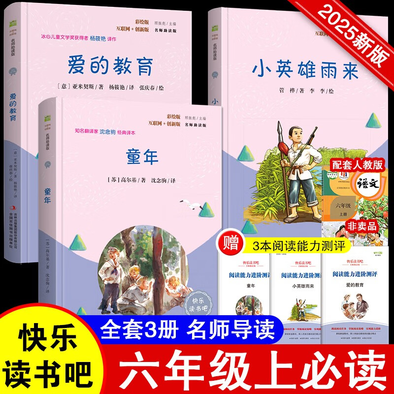 快乐读书吧六年级上指定阅读：童年+小英雄雨来+爱的教育(套装共3册）