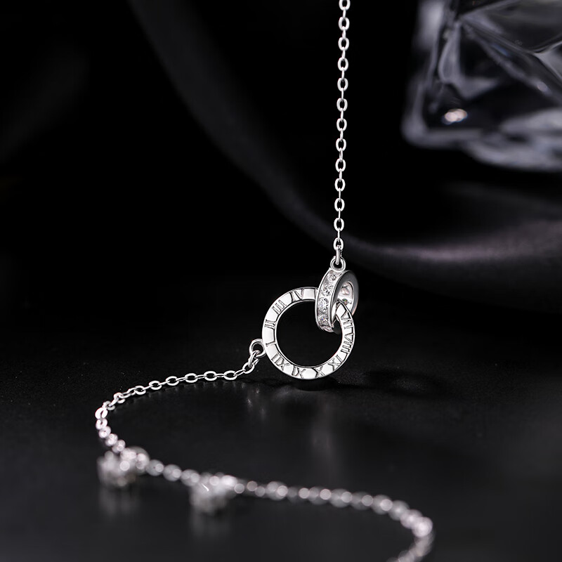 925银环环相扣项链小众锁骨链2025新女感颈链 925银双环项链 银双环项链