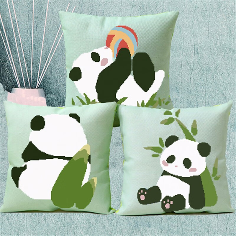 绣线绣手工卡通动漫枕套客厅卧室十字绣抱枕猫自己绣 思考单个枕套