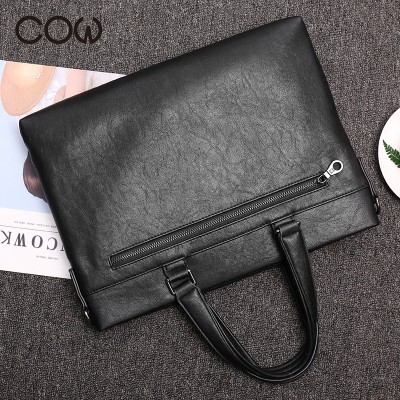 法国COW男包公文包 男士商务手提电脑包休闲单肩斜挎旅行背包 C-8616公文包 黑色