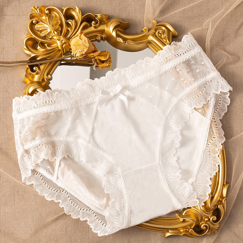 【39包邮】稚蝶 女士日系冰丝拼接蕾丝边内裤 混色5条装