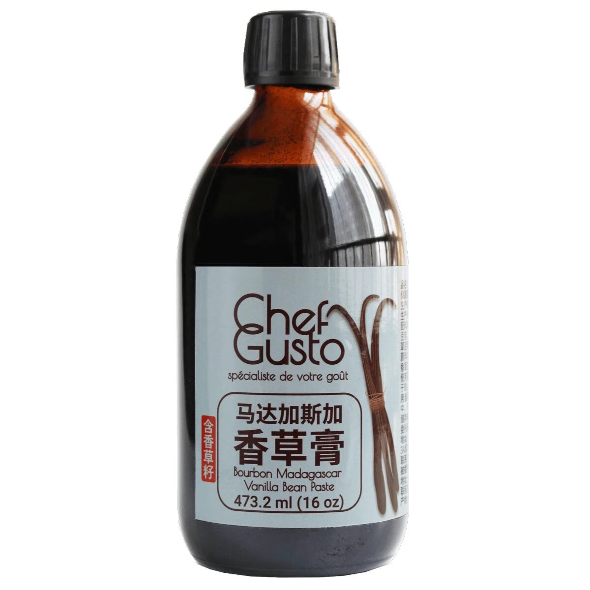 CHEF GUSTO香草膏含香草籽 CHEFGUSTO馬達加斯加香草精含莢食用烘焙香草籽醬 473.2ml含籽香草膏