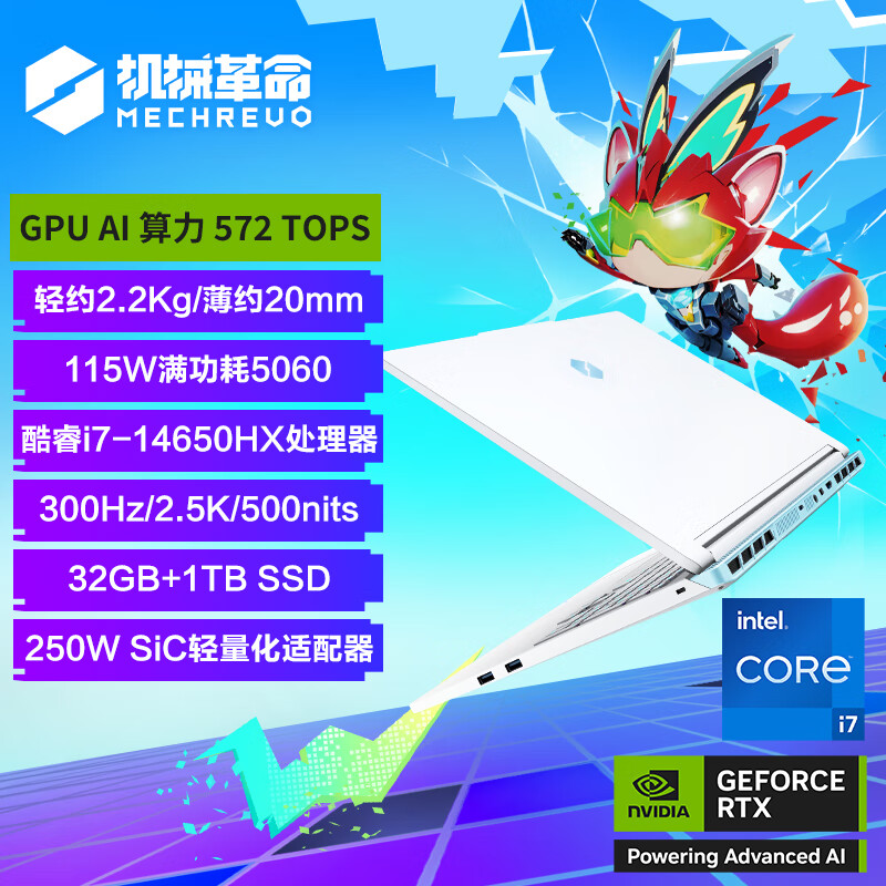 机械革命极光X 潮玩版 酷睿i7HX 游戏本笔记本电脑(i7-14650HX 32G 1T RTX5060  300Hz 白)
