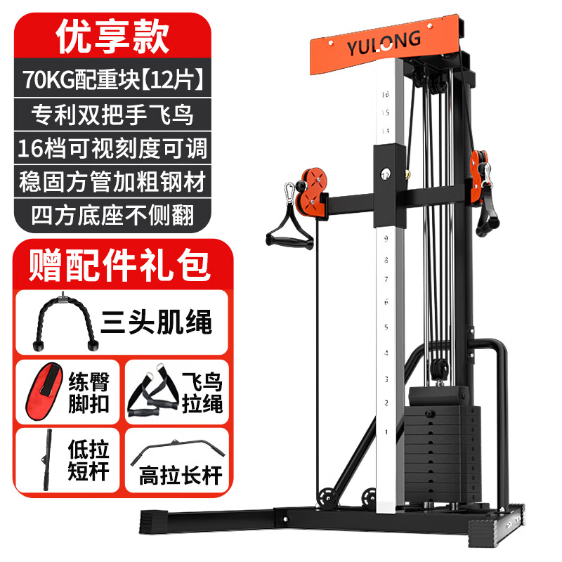 豫龍YL豫龍單邊飛鳥(niǎo)龍門架訓(xùn)練器高拉低拉一體家用健身多功能綜合力量 優(yōu)享款70KG包上樓含配件