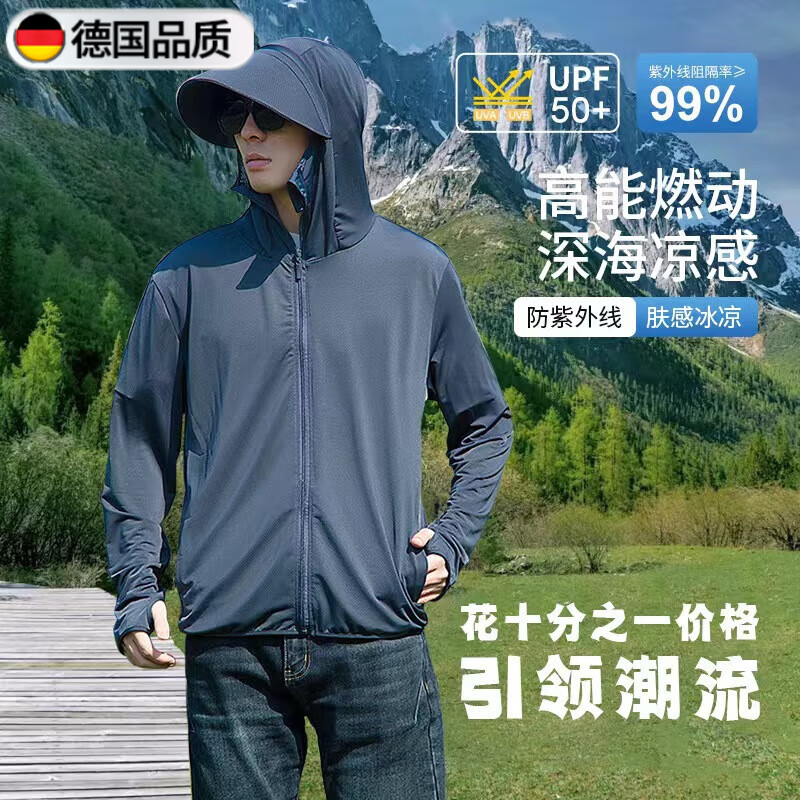 洽苒德國防曬衣男女2025夏季新款冰絲涼感夏季薄款大碼透氣防曬服 【冰網(wǎng)眼】可拆帽檐-灰色 XL （160-180斤）收藏+防風(fēng)繩