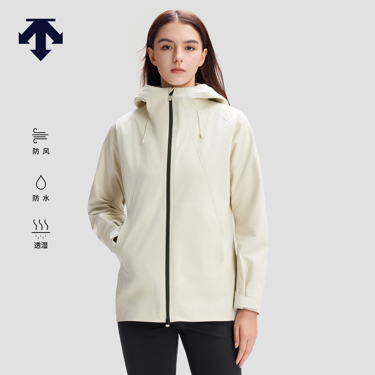 迪桑特（DESCENTE）SKI STYLE摇粒绒内胆男女款3L三合一冲锋衣两件套 女子BE-米色-D5492STH50 L (男175/女170)