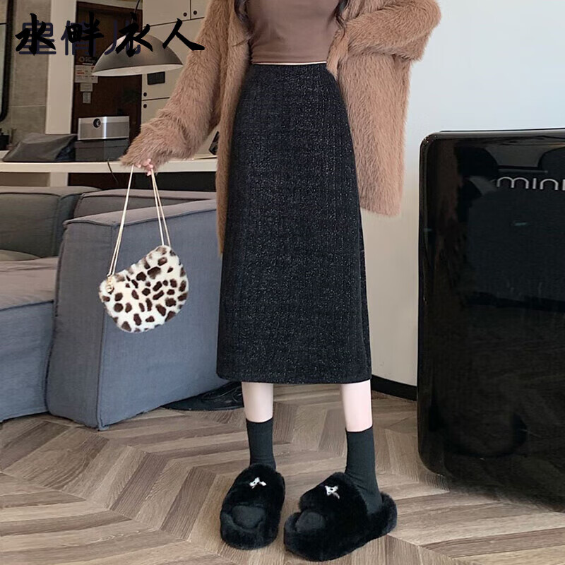 水畔衣人高档高腰a字半身裙女秋季2025秋款女装休闲气质显瘦包臀中长裙子 黑色长裙 S [95斤以下]