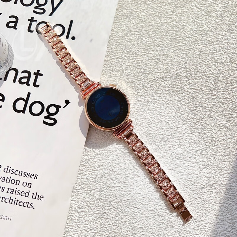 适用华为gt6手表表带GT5pro金属18mm闪钻轻奢满天星gt4表配件41mm手watch5/4pro女GT3腕带透气夏 金色锌合金三株闪钻 华为 GT4/GT5/GT6【41mm】