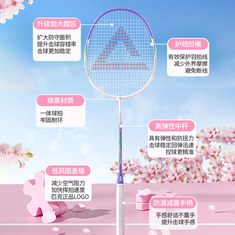 匹克羽毛球拍碳纤维对拍超轻碳素球拍初学者学生成人高颜值双拍 紫青双拍/碳素纤维/耐打6球 轻羽碳素系列