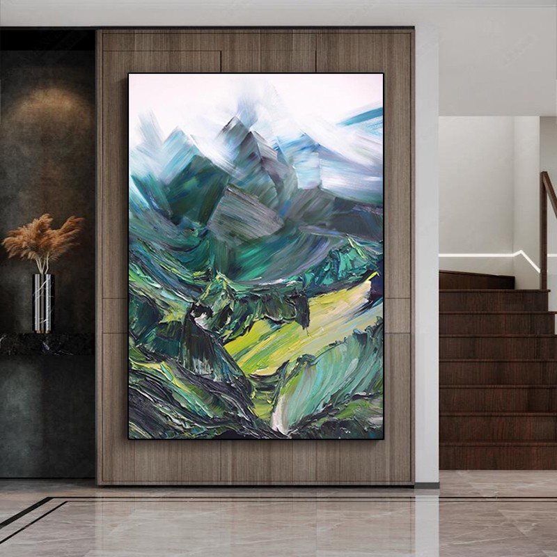 法彩(facai)现代简约抽象立体群山环绕雪山脚下油画装饰画客厅玄关