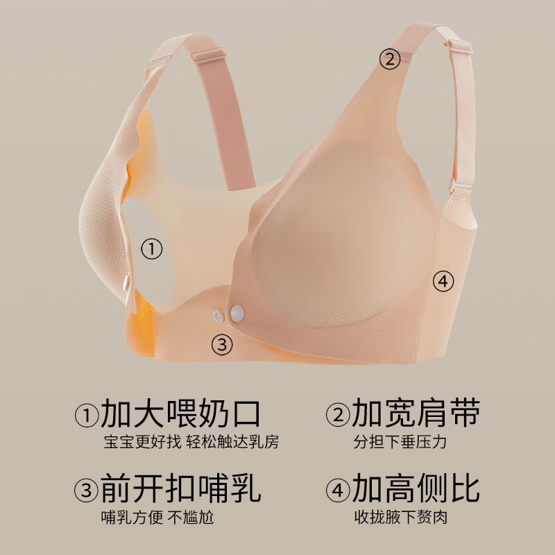 NW HAREM哺乳内衣女大胸显小孕妇产后喂奶专用防下垂聚拢收副乳前扣文胸罩 肤色 【舒适双开扣】 2XL 码 -90ABC（推荐140-160斤）