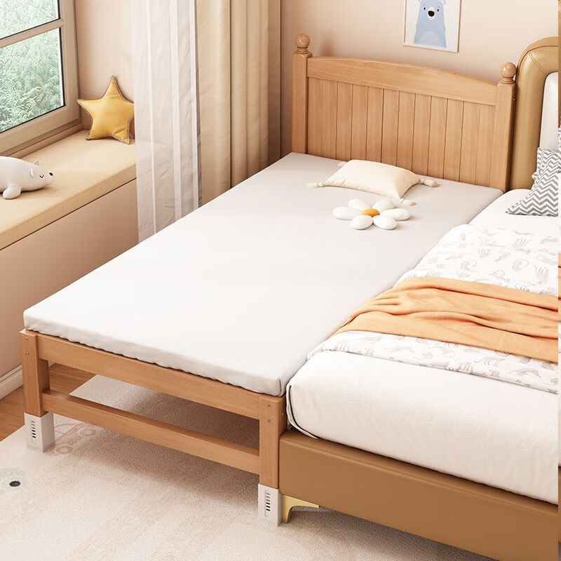 秋莹榉木婴儿拼接床加宽小床儿童床带护栏宝宝床男女小孩实木大床边床 【两护栏】+6CM空气纤维垫腿可调 顺丰到家200*40【加宽30CM床板】