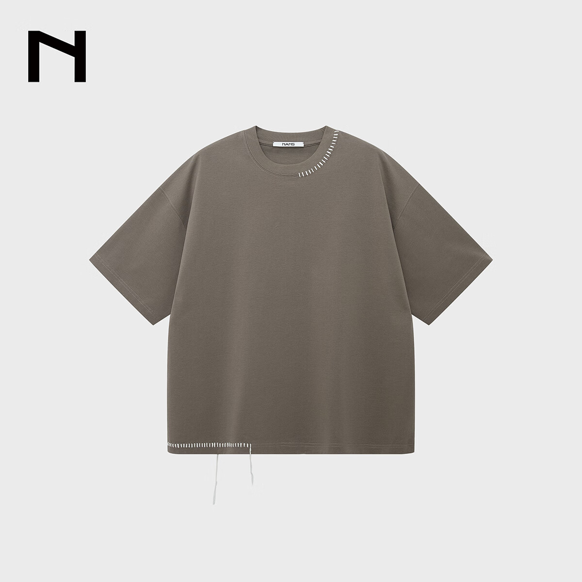 NANS STUDIO 300G新疆长绒棉手工缝线流苏设计窄圆领廓形短袖TEE NS9A11 FAWN / 沙驼 预售 S