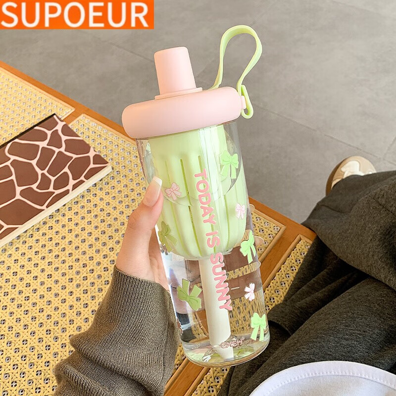 SUPOR苏泊尔旗下刻度水杯女生高颜值大容量吸管杯2025新款夏天办 白色-620ml进口tritan+带茶仓+