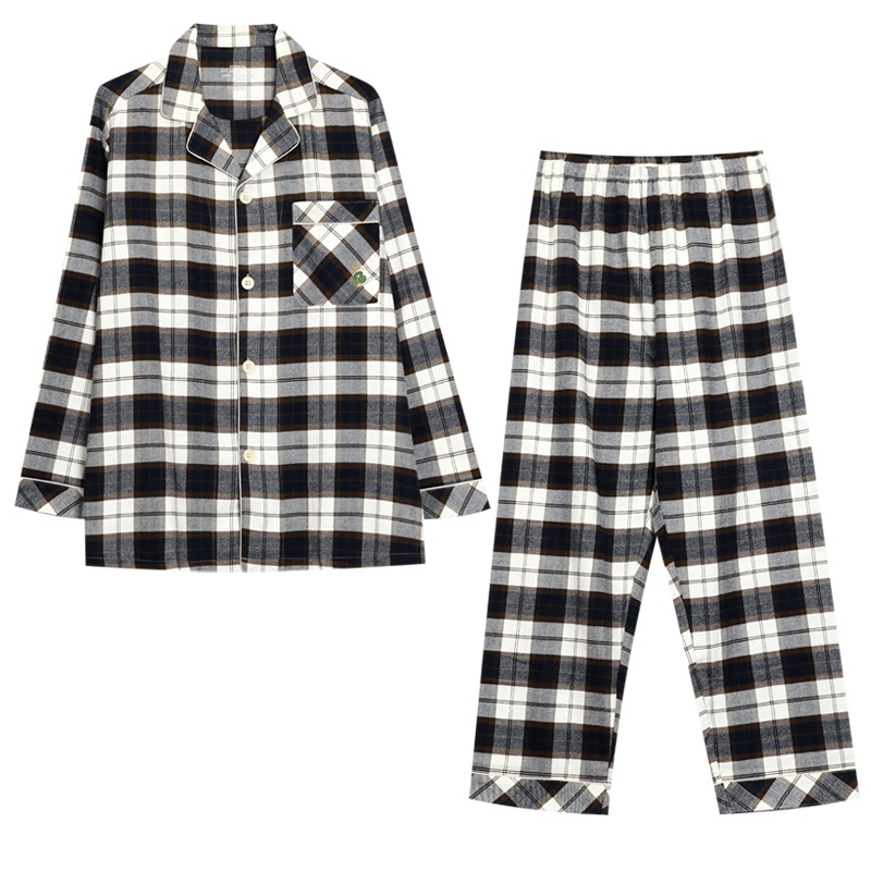 红豆【商场同款】居家绒男100%精梳棉双面磨毛梭织纯棉格纹情侣睡衣