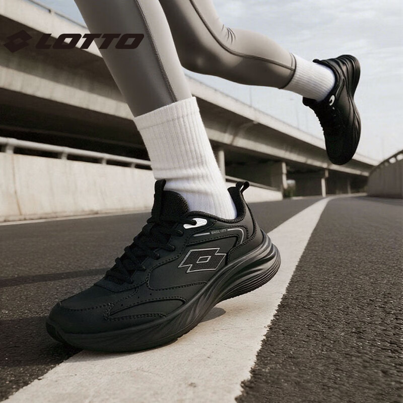 乐途（LOTTO）男鞋运动鞋秋冬加绒防泼水跑步鞋减震厚底休闲鞋慢跑鞋男鞋训练鞋 黑色·男女同款【防泼水皮面】 42