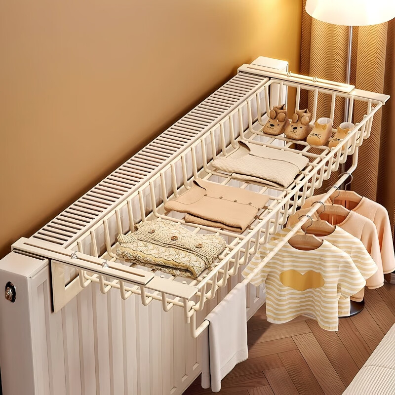 馨婺家暖气片置物架晾衣架暖气管上专用挂钩挂架烘干凉衣鞋袜架子晾晒架 奶白【40CM】适用厚度≤16cm暖气片-可调节