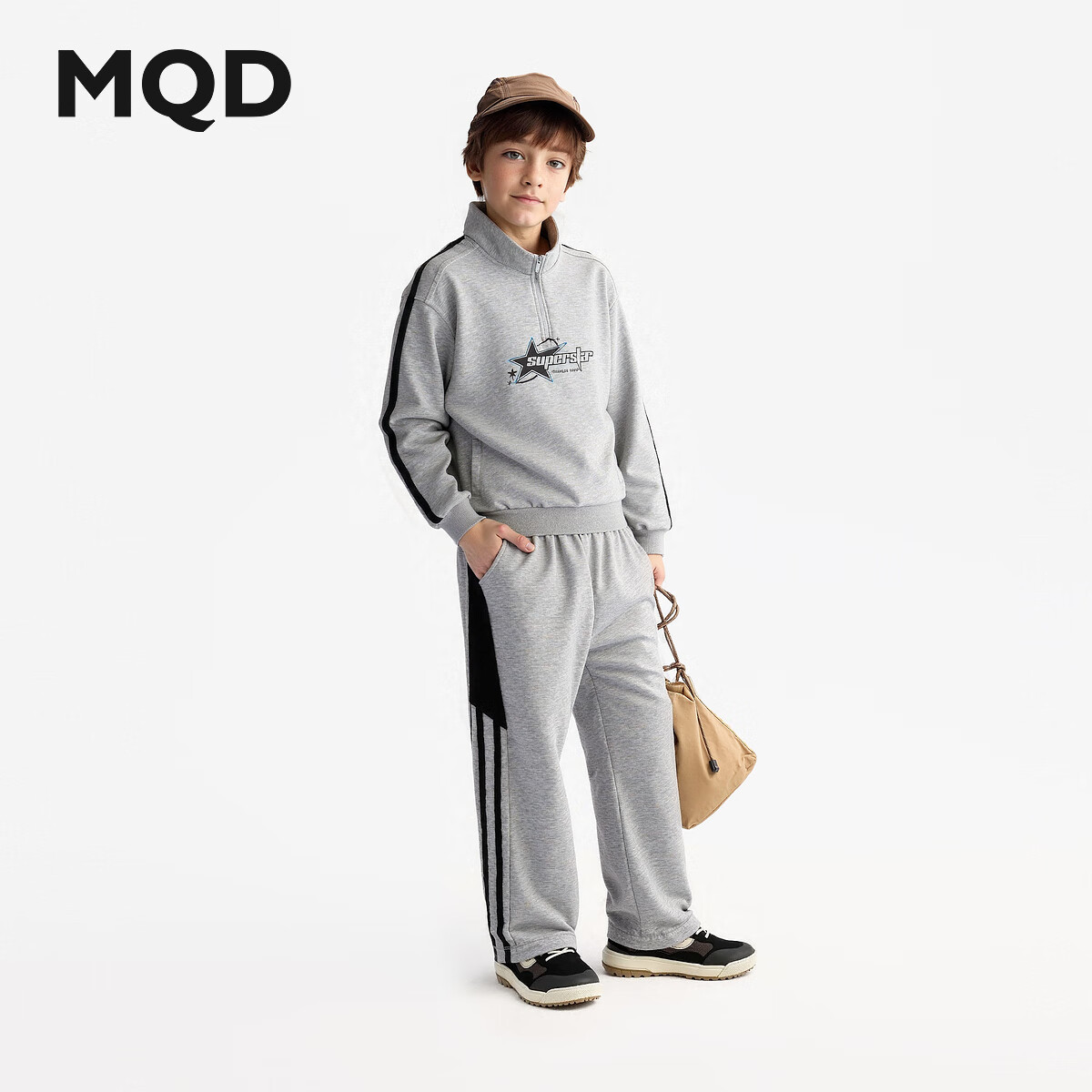 MQD 男童立领套装 浅麻灰