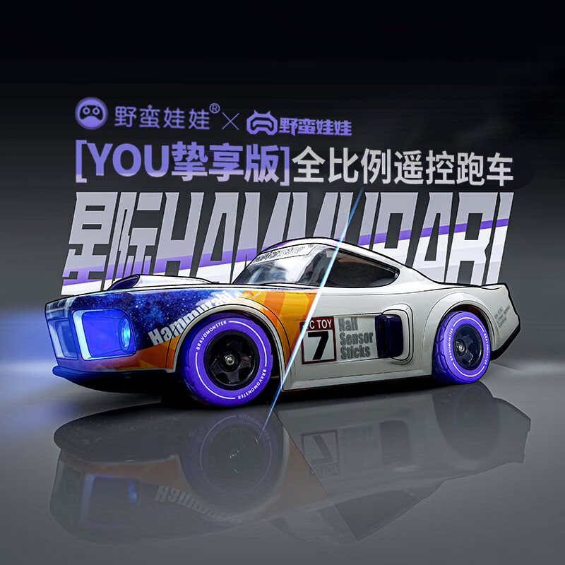 野蛮娃娃遥控车rc全比例漂移车高速锂充电风格化玩具跑车模型潮玩节日礼物 20cm霍尔充电版 (含DIY贴纸及定制车灯)