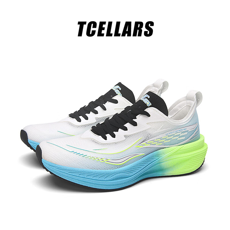 Tcellars跑步鞋男鞋冬季新款轻质缓震慢跑鞋网面透气男士休闲户外运动鞋子 荧光蓝 39