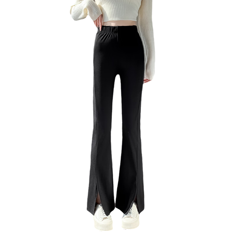 品彩（PinCai）西裝褲女腳口開叉直筒薄款微喇褲高腰垂墜感休閑長褲P33X064