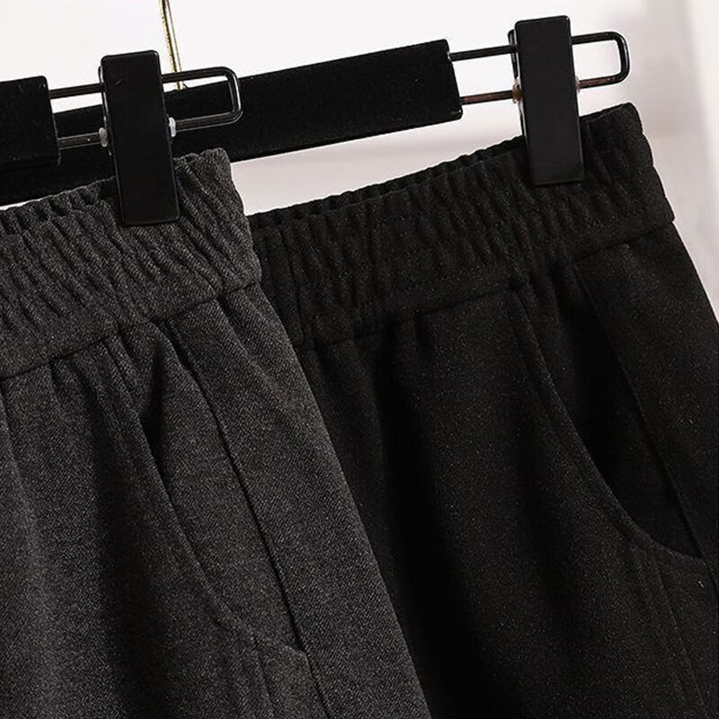 子牧棉麻2025秋冬装 女休闲百搭哈伦镰刀裤宽松西装显瘦九分休闲裤0113 灰色加绒 M (建议95-110斤)