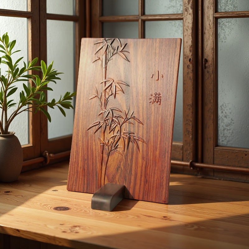 言吾臻境小满竹意国标红木桌面艺术品摆件家居书房茶室装饰送领导长辈礼物 深红色