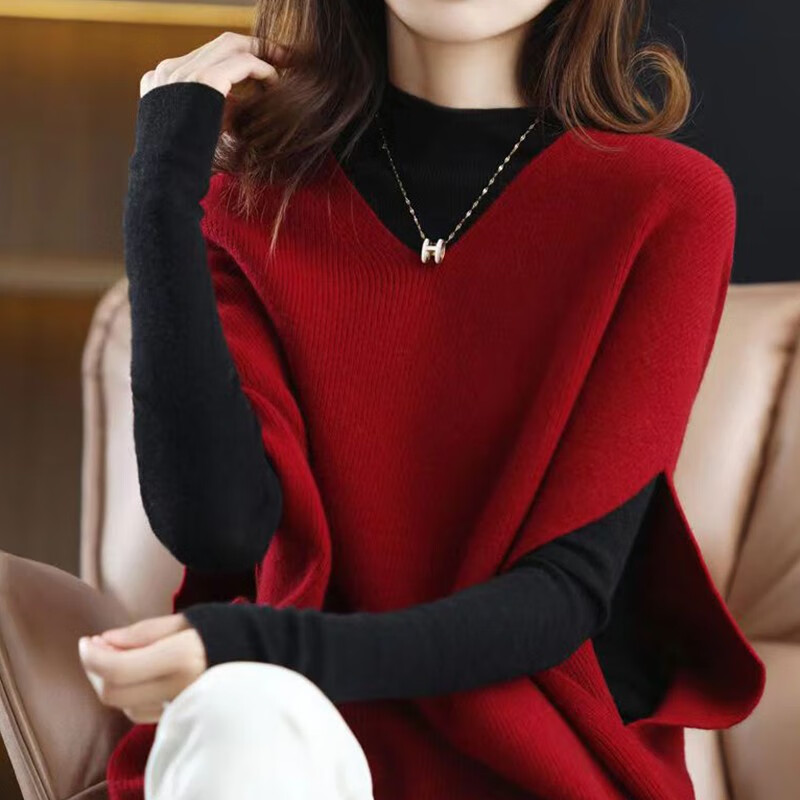 香影芬针织衫女两件装春秋套装针织马甲背心女蝙蝠袖坎肩外搭彼肩毛衣女 打底衫+马甲天蓝色 M (建议95-105斤)