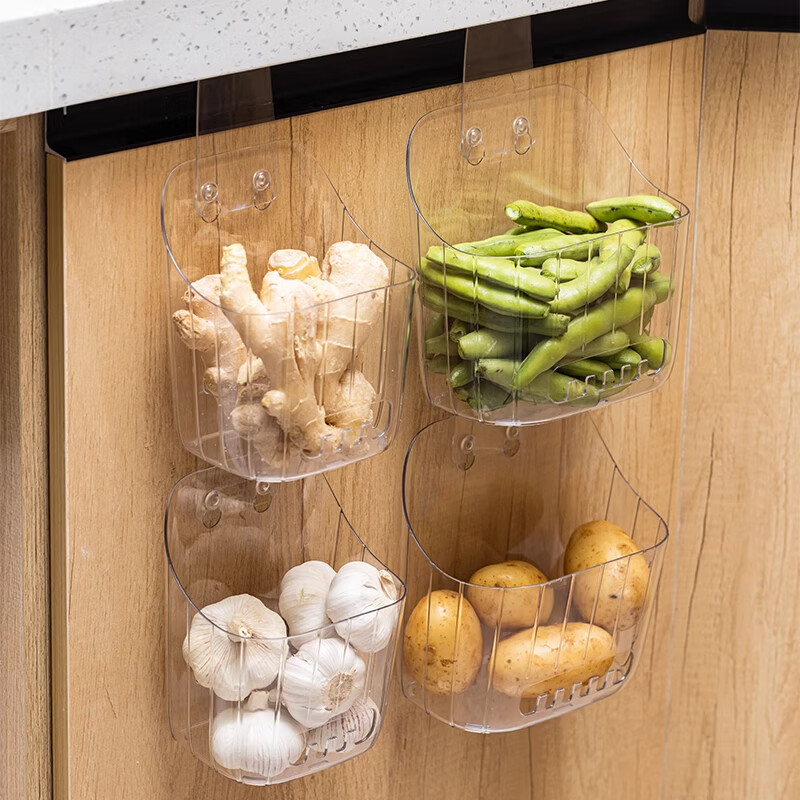 木格格葱姜蒜收纳篮厨房放蒜头置物架壁挂调料生姜大蒜墙上挂式挂篮 透明小号(1个)