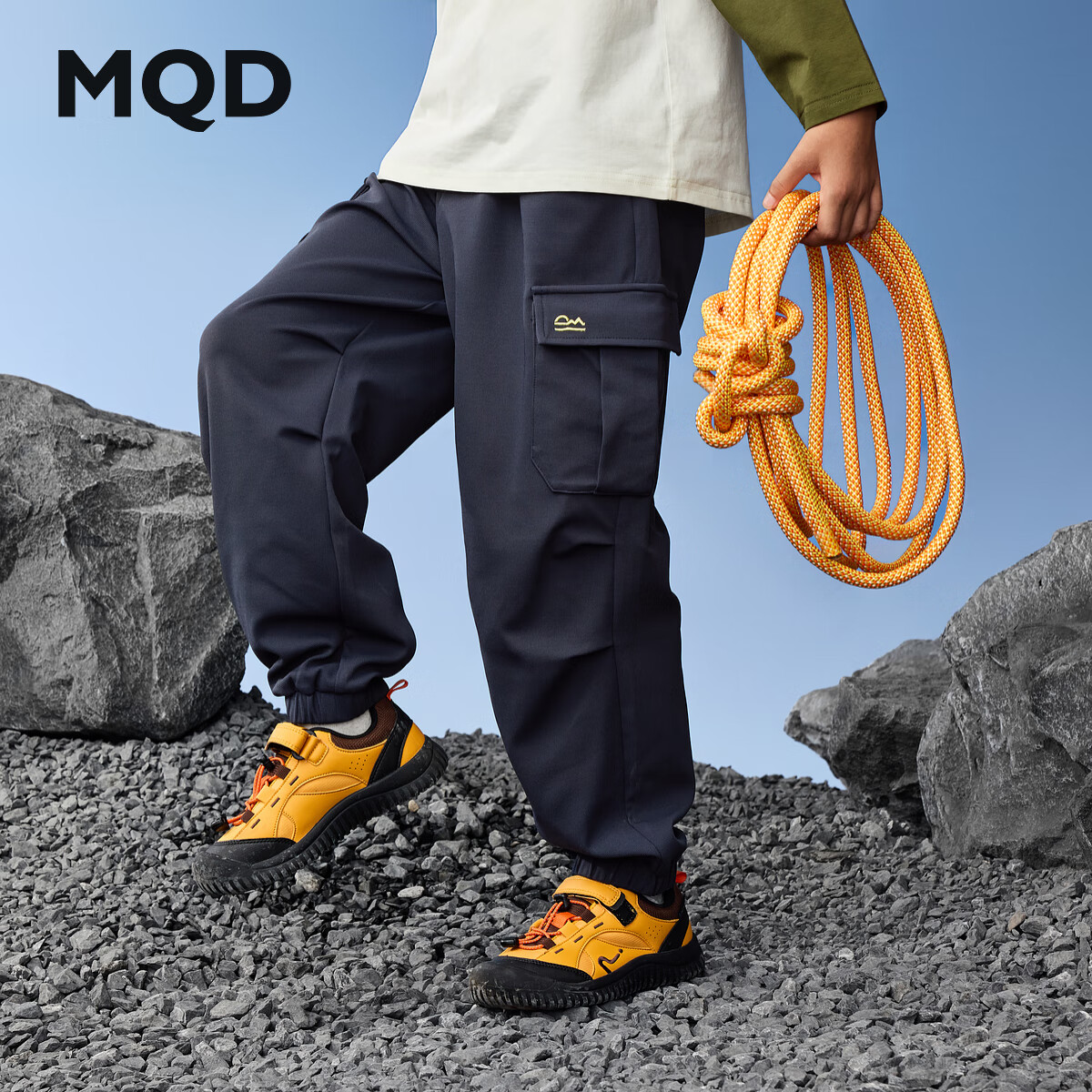 马骑顿（MQD）男童秋新款户外宽松束脚裤露营登山针织长裤 藏青 160