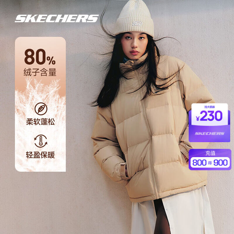 ˹���棨Skechers���̿����޷���Ůͬ��2024������ñ������ů�޷�Ѽ���˶���������� ����������ɫ/028R XS