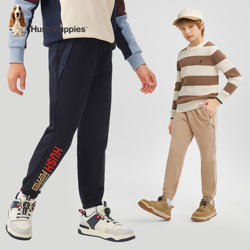 暇步士(Hush Puppies)童装男大童裤子冬季新款时尚休闲舒适保暖一体绒长裤 藏蓝 150 cm