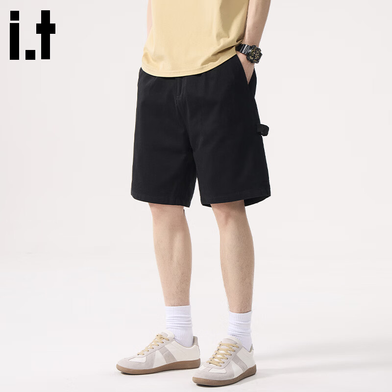 :CHOCOOLATE it纯棉休闲工装短裤男2025夏季新款中裤宽松五分裤子 黑色 3XL 【建议180斤-200斤】