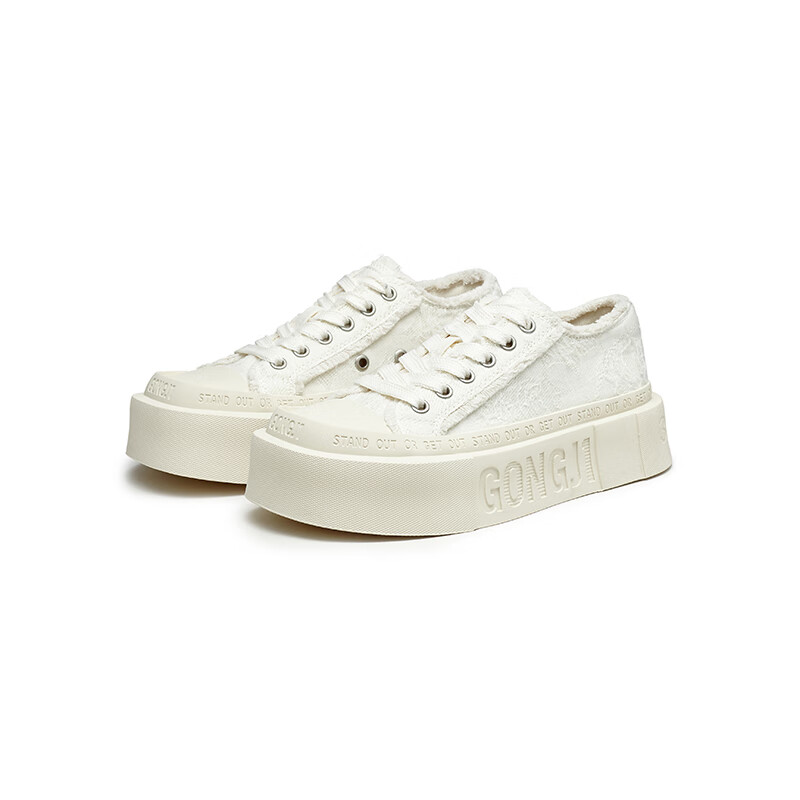 共迹gongji周深同款厚底帆布鞋厚底鞋女鞋秋季2025增高板鞋小白鞋运动休闲鞋 象牙白 /偏大一码 36
