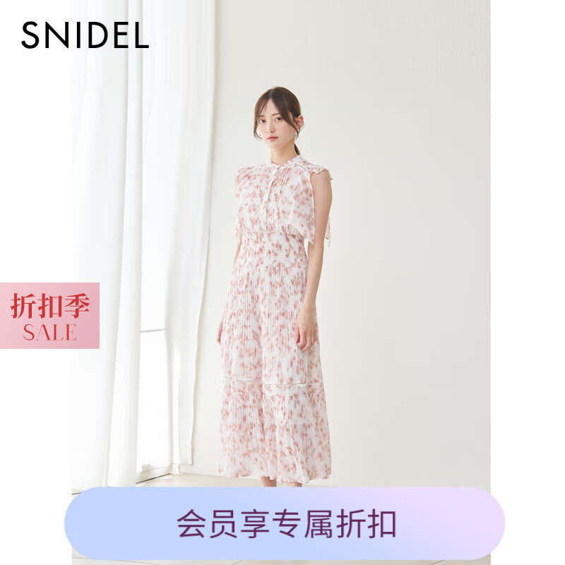 SNIDEL2025早秋新品優(yōu)雅荷葉邊小飛袖印花茶歇連衣裙SWFO254011 粉色 M (1)
