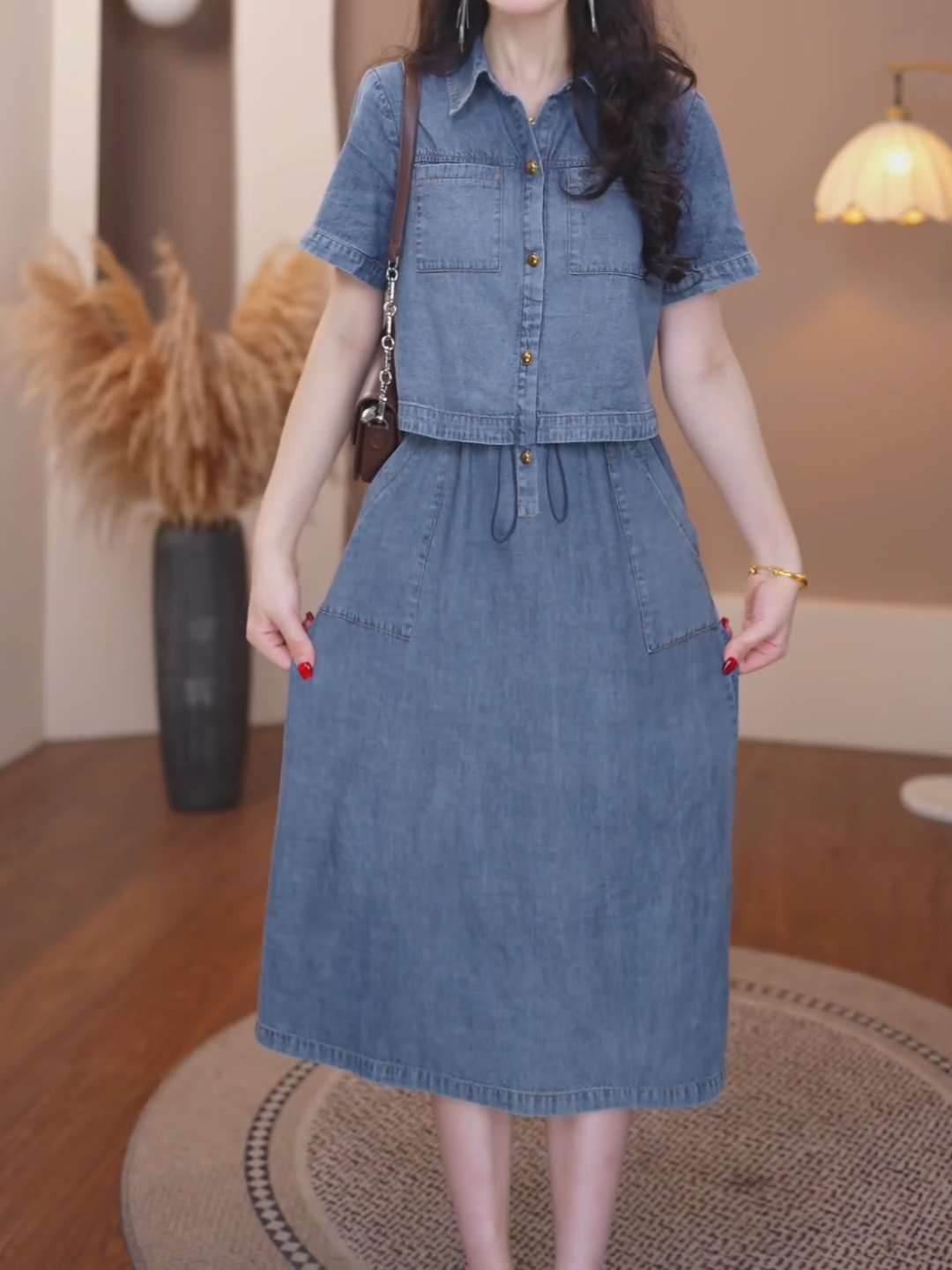 灿沛连衣长裙高档2025新款夏装法式假两件气质牛仔连衣裙女2025夏