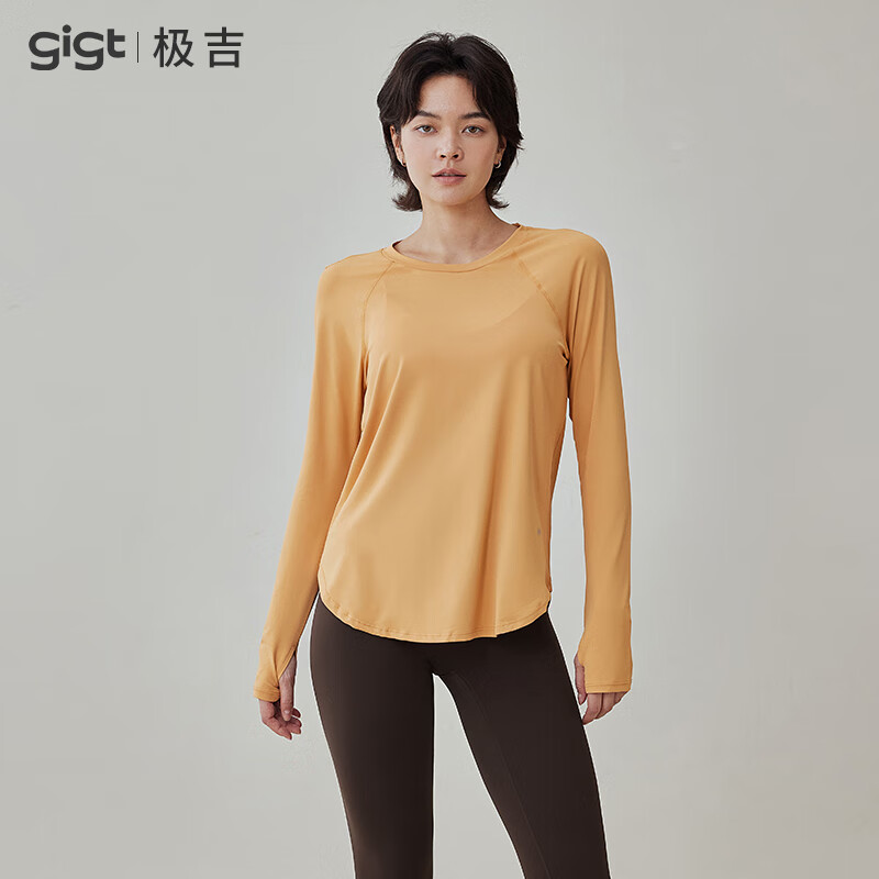 GIGT瑜伽上衣女夏感宽松透气运动长袖T恤跑步骑行健身训练服 琥珀橙 S