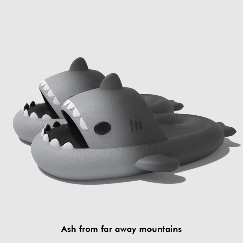 遲到時(shí)光漸變鯊魚拖鞋男夏季外穿踩屎感室內(nèi)家居洗澡防滑情侶涼拖 灰_遠(yuǎn)山灰漸變 36 -37適合36-37碼腳