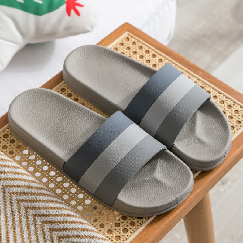 果洛菲（GUOLUOFEI）浴室涼拖鞋女夏季家用洗澡外穿條紋防滑拖鞋男士居家鞋超厚底男 灰色409-3 29-30