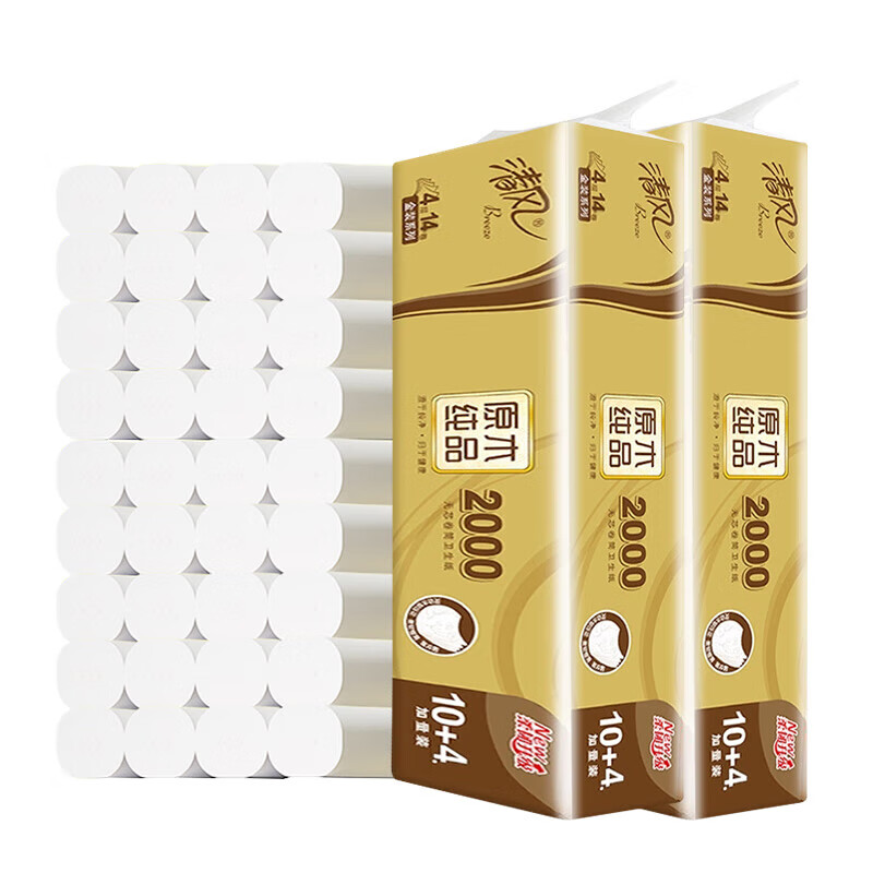 清風卷紙衛(wèi)生紙實惠裝家用整箱卷筒紙無芯2000克廁所專用紙巾廁紙 4層 143g/卷*14卷