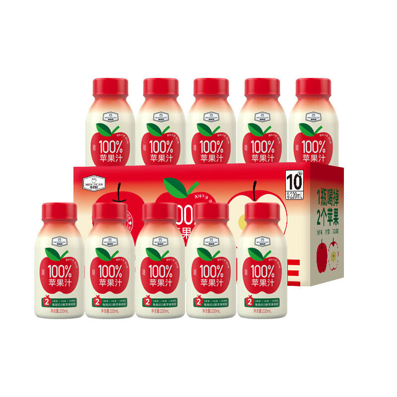美宜園蘋果汁0脂無添加正宗果蔬汁濃縮還原一整箱220ml*10瓶 蘋果汁220ml*10瓶