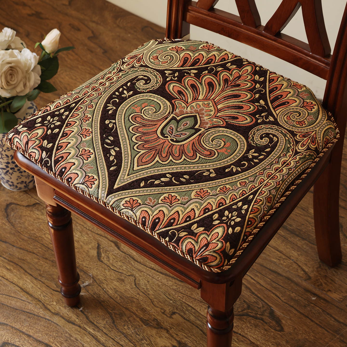 LAVS HOME美式复古红实木餐椅垫加厚海绵防滑坐垫椅子垫欧式座椅垫子马蹄形 圣帝罗兰-棕(高定款) 43cm*45cm(含3cm海绵垫)