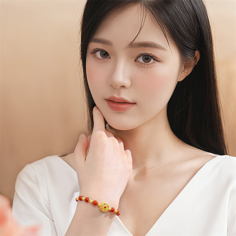 诗普琳足金南红八宝罗盘手链女款时尚简约百搭送女友送闺蜜生日礼物 约9.67g