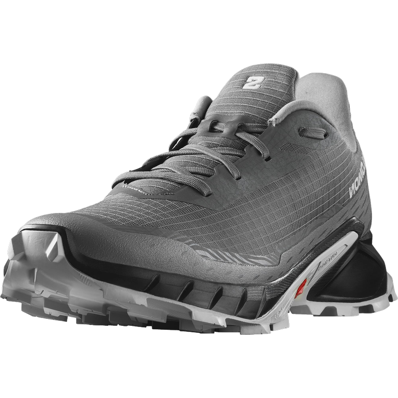 salomon 薩洛蒙 男士 Alphacross 5越野跑鞋 全地形設計 橡膠外底 帶鞋釘 Pewter Black Ghost Gray 40 2/3 EU